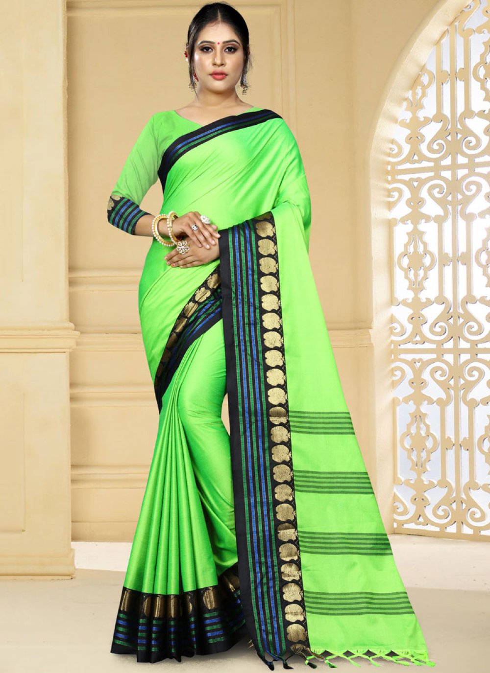 Green Woven Art Silk Designer Traditional Saree