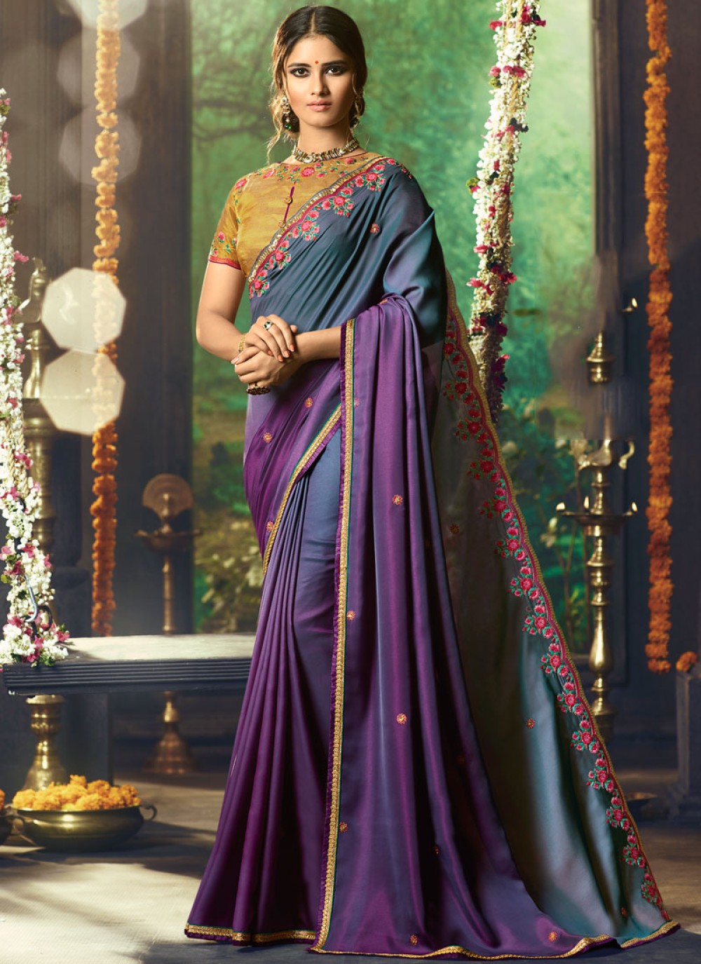 Grey and Purple Party Shaded Saree