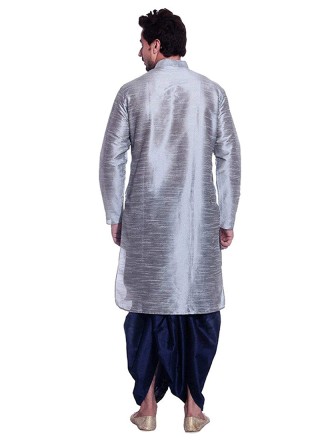 Grey Art Dupion Silk Plain Kurta Pyjama