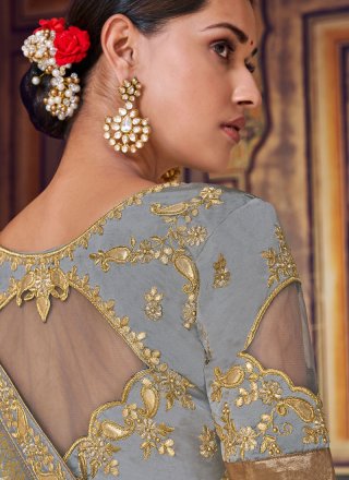 Grey Art Silk Bridal Designer Traditional Saree