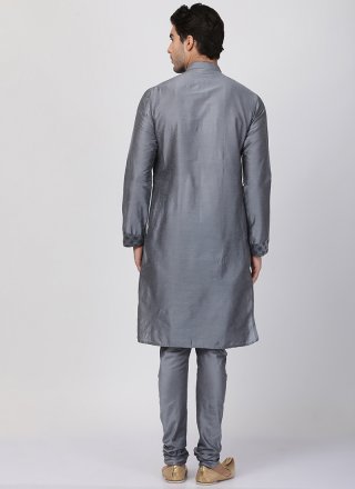 Grey Art Silk Cotton Ceremonial Kurta Pyjama