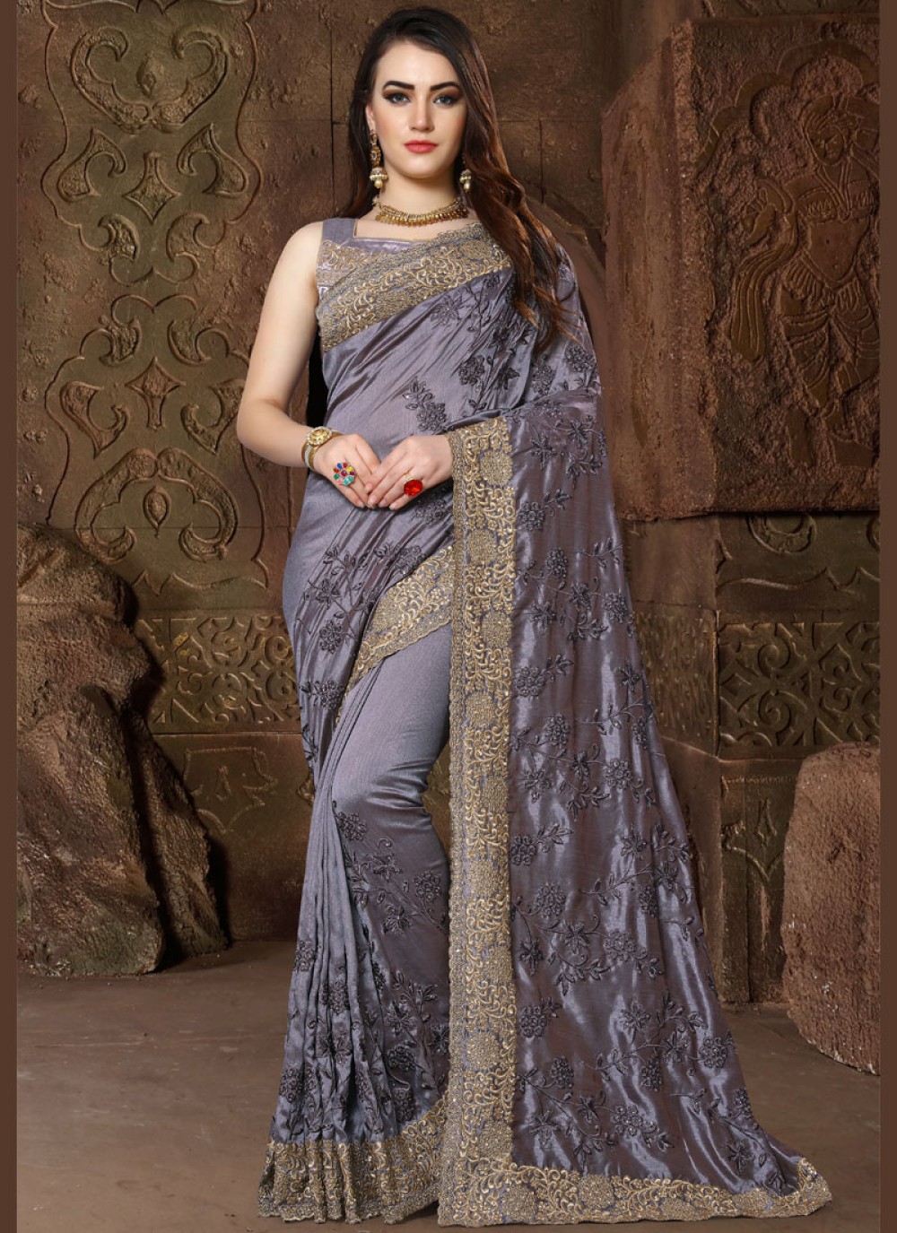 Grey Designer Traditional Saree