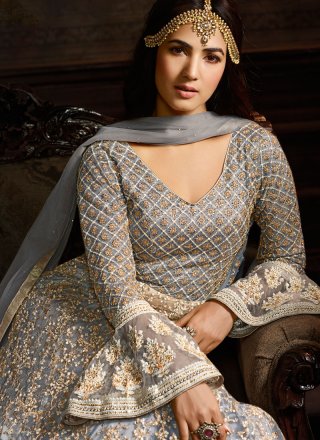 Grey Embroidered Floor Length Anarkali Suit