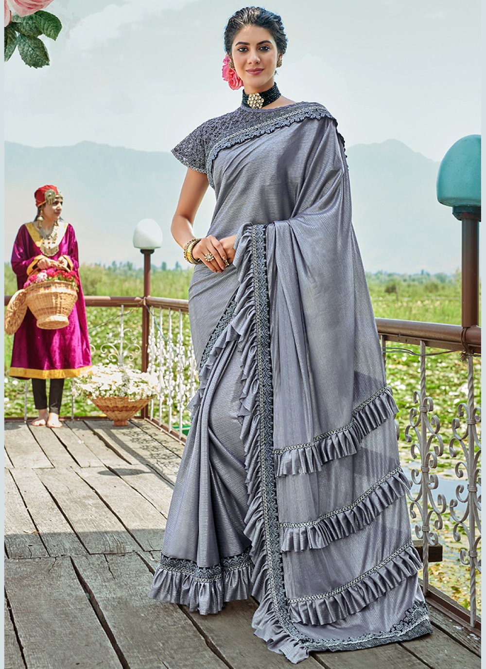 Classy Grey Lycra Saree