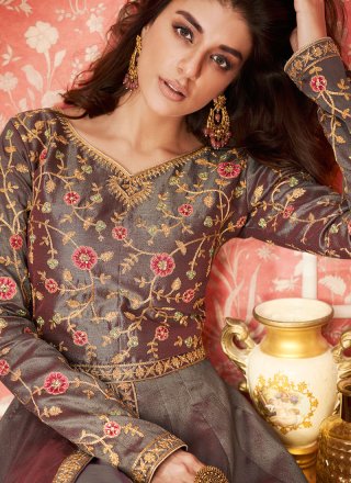 Grey Embroidered Reception Desinger Anarkali Salwar Suit