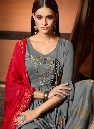 Grey Mehndi Muslin Designer Salwar Suit