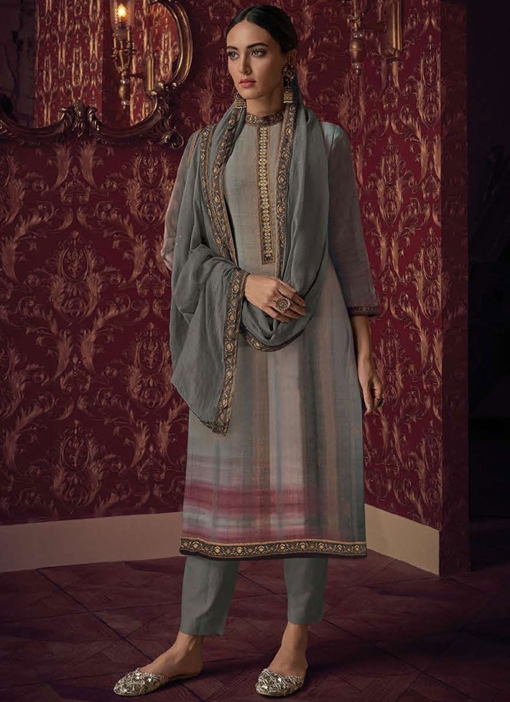 Grey Party Fancy Fabric Designer Pakistani Suit