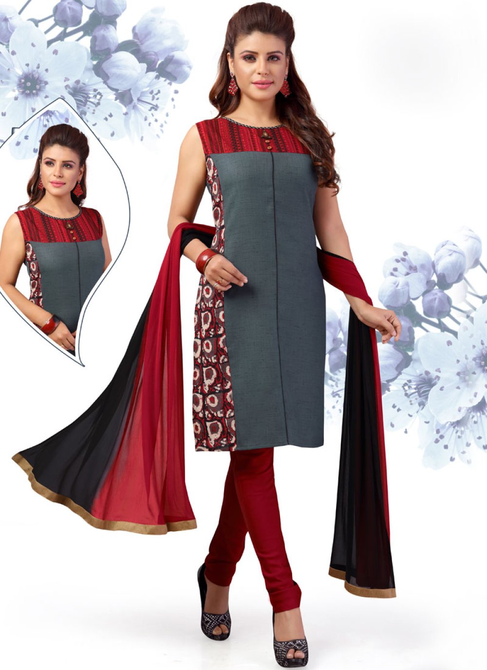 Buy Grey Printed Cotton Churidar Designer Suit Online Churidar Suits