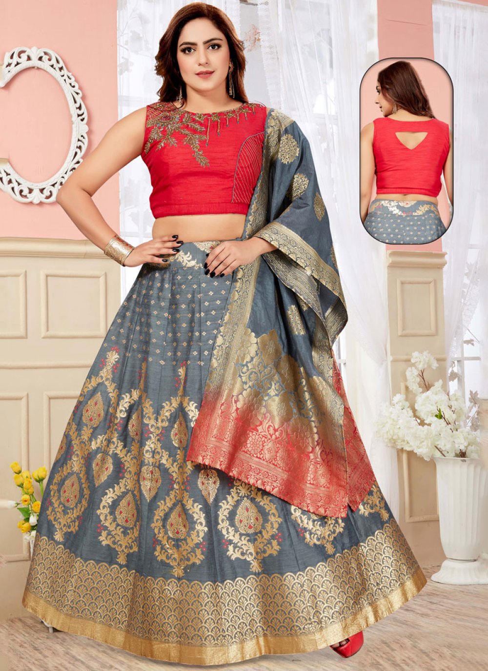Buy Blue Blouse Silk Hand Embroidered Sequins Plunged V Work Lehenga Set  For Women by Alaya Advani Online at Aza Fashions.