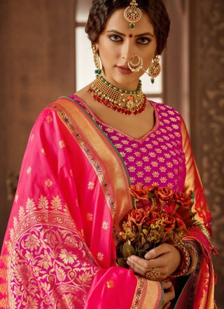 Hot Pink Art Silk Bridal Lehenga Choli