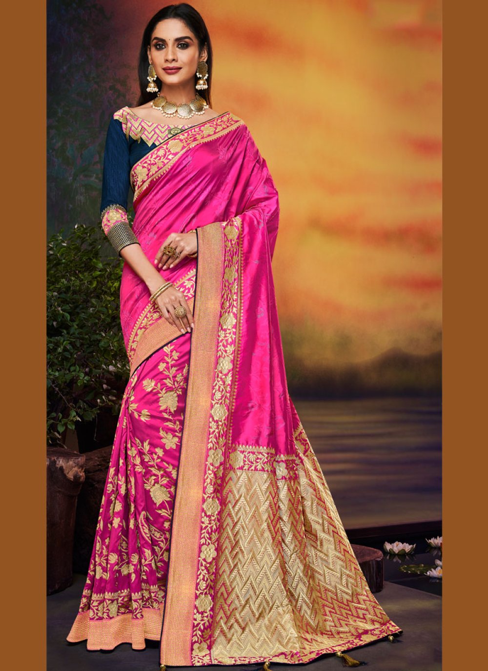 Hot Pink Art Silk Festival Designer Traditional Saree