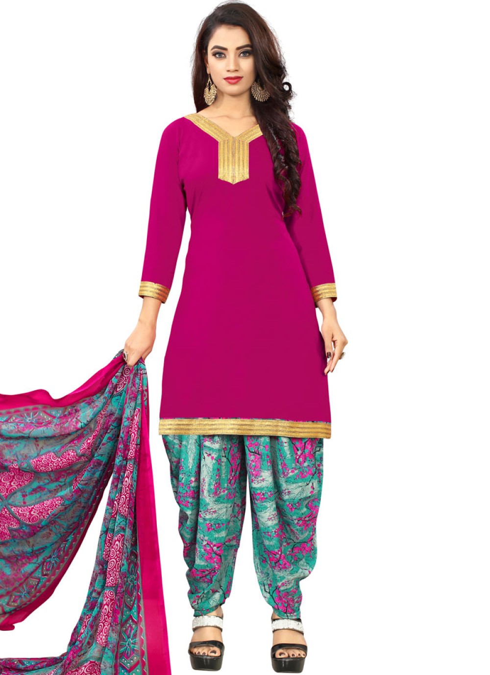 Hot Pink Casual Punjabi Suit