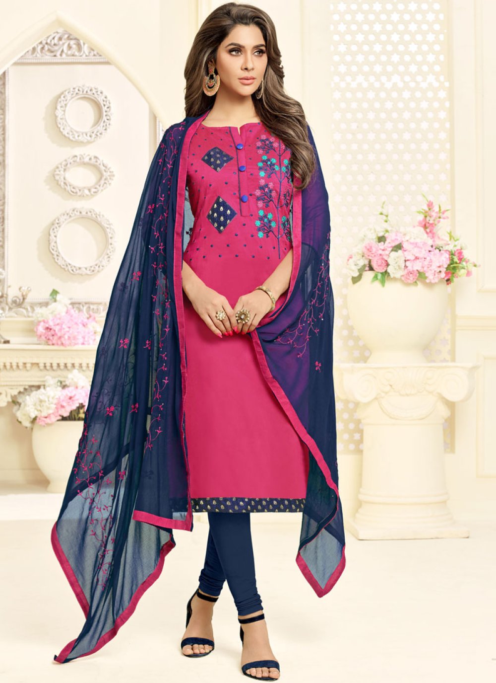 Hot Pink Color Churidar Suit buy online