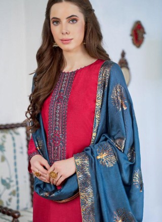 Hot Pink Embroidered Cotton Silk Designer Pakistani Suit