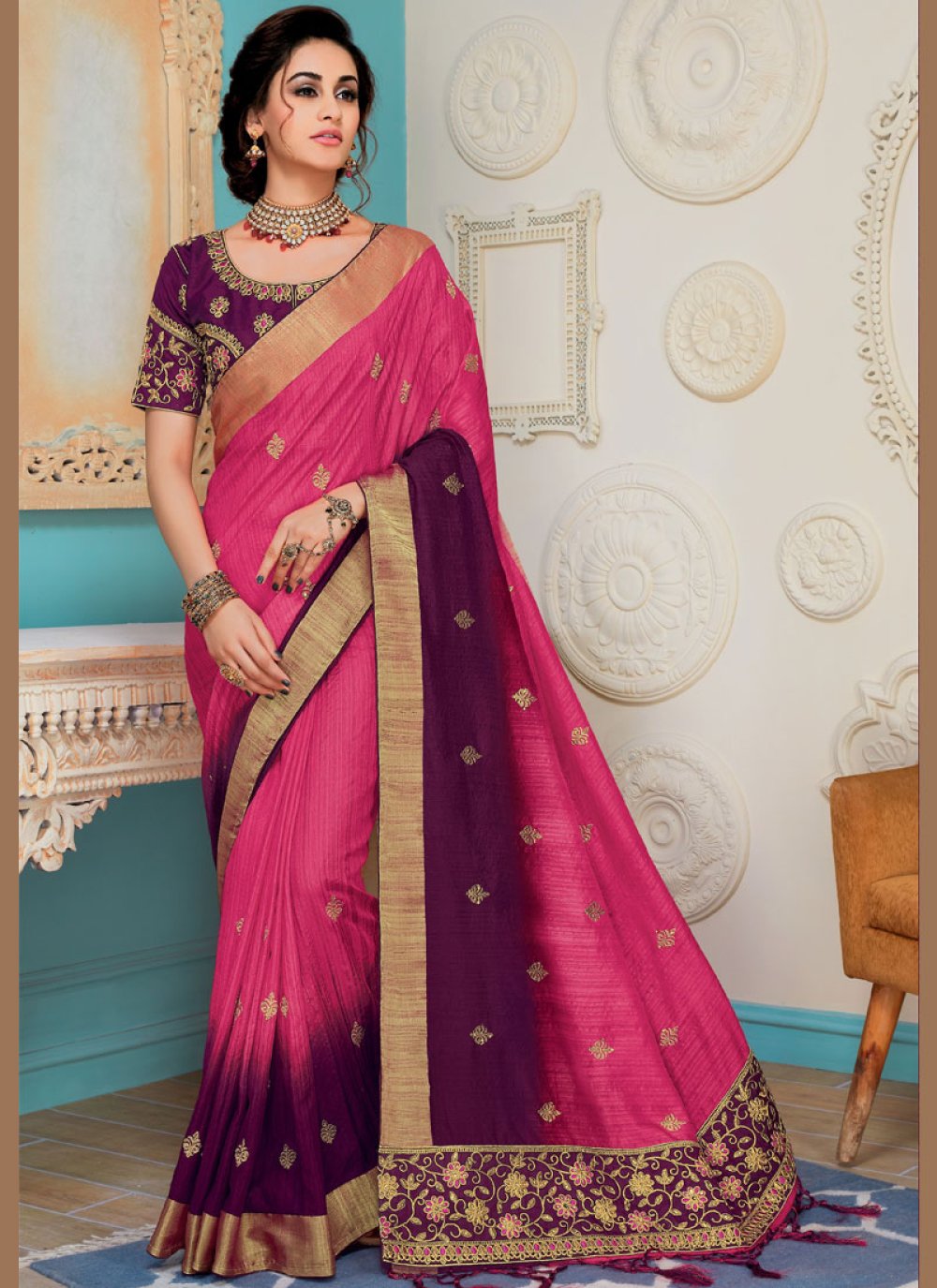 Buy Hot Pink Party Traditional Saree Online