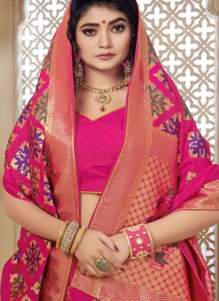 Hot Pink Weaving Art Silk Traditional Designer Saree