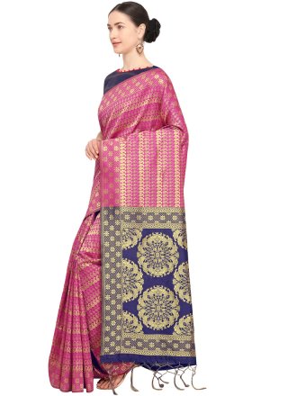 Hot Pink Weaving Festival Traditional Saree