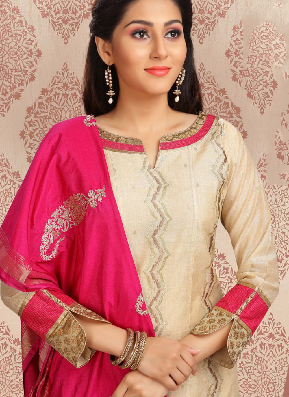 Shop Jacquard Embroidered Churidar Designer Suit Online 114278