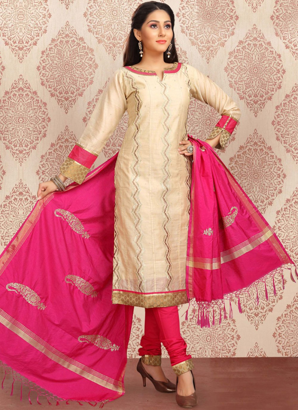 Shop Jacquard Embroidered Churidar Designer Suit Online 114278