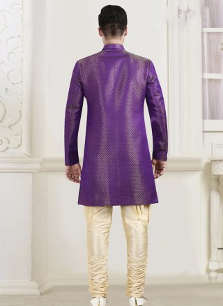 Jacquard Embroidered Purple Indo Western