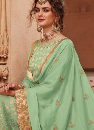Jacquard Embroidered Sea Green Trendy Palazzo Salwar Suit
