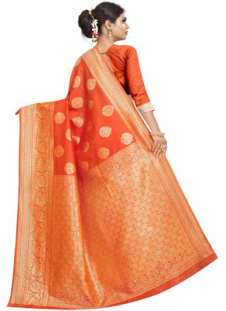Jacquard Silk Weaving Orange Classic Saree