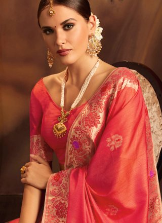 Jacquard Silk Weaving Pink Traditional Designer Saree