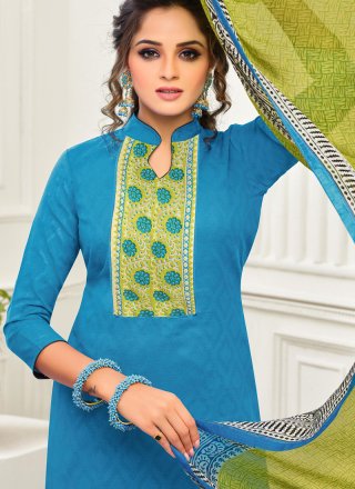 Jacquard Thread Salwar Suit in Blue