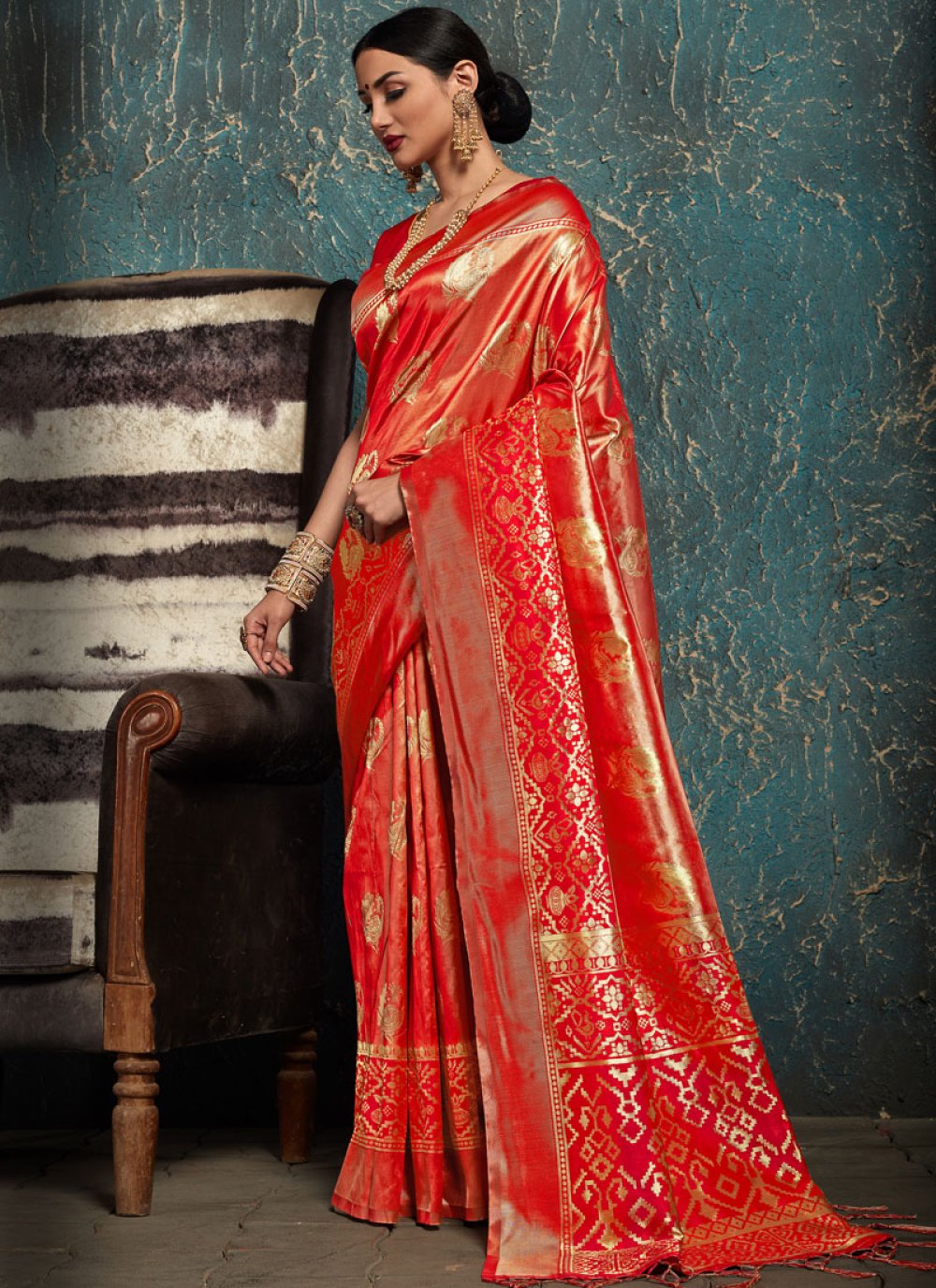 Rose Red Kanchipuram Silk Saree