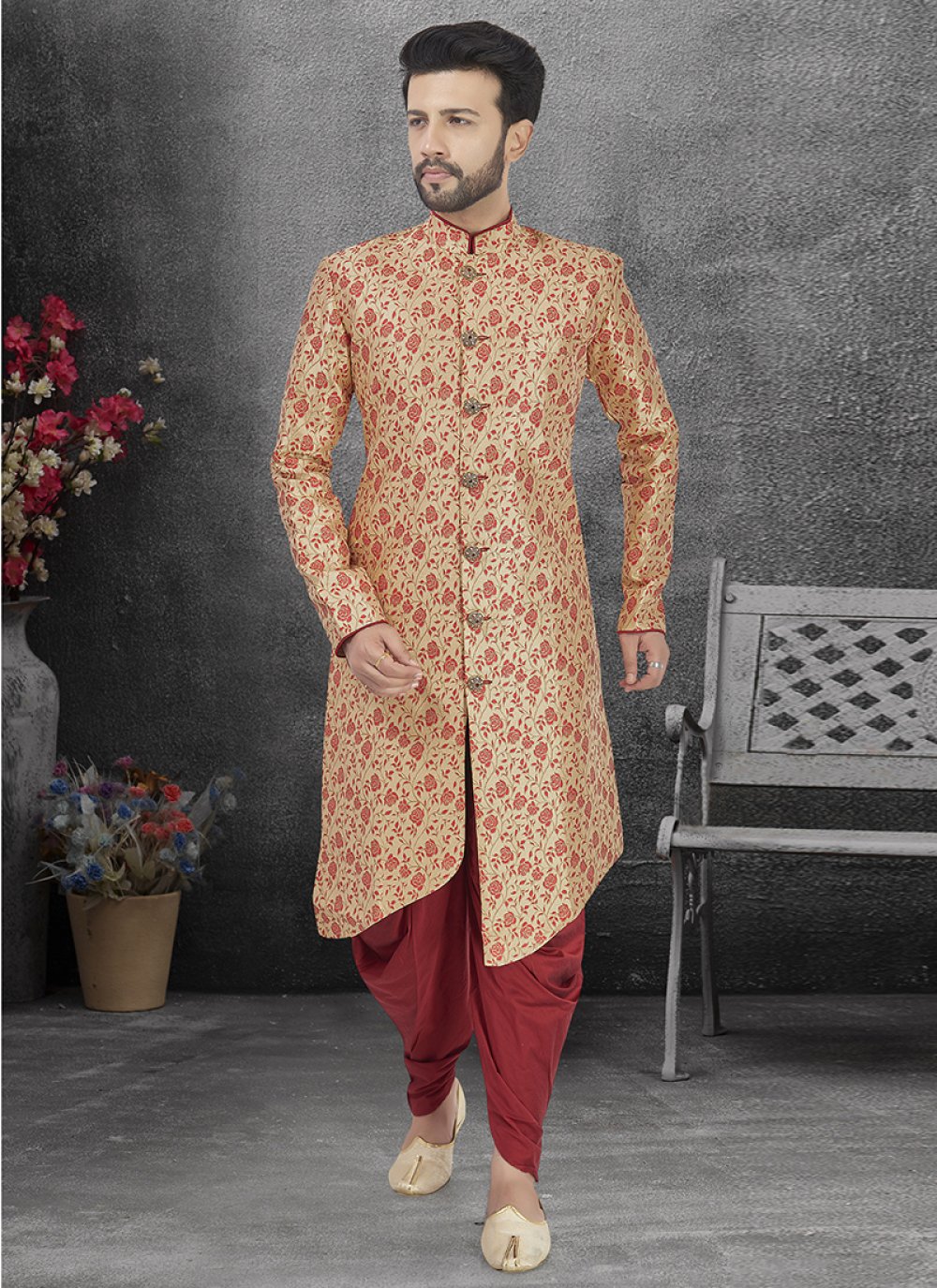 Buy Khadi Sherwani in Beige Online 136340