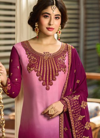 Kritika Kamra Georgette Satin Pink Resham Churidar Designer Suit