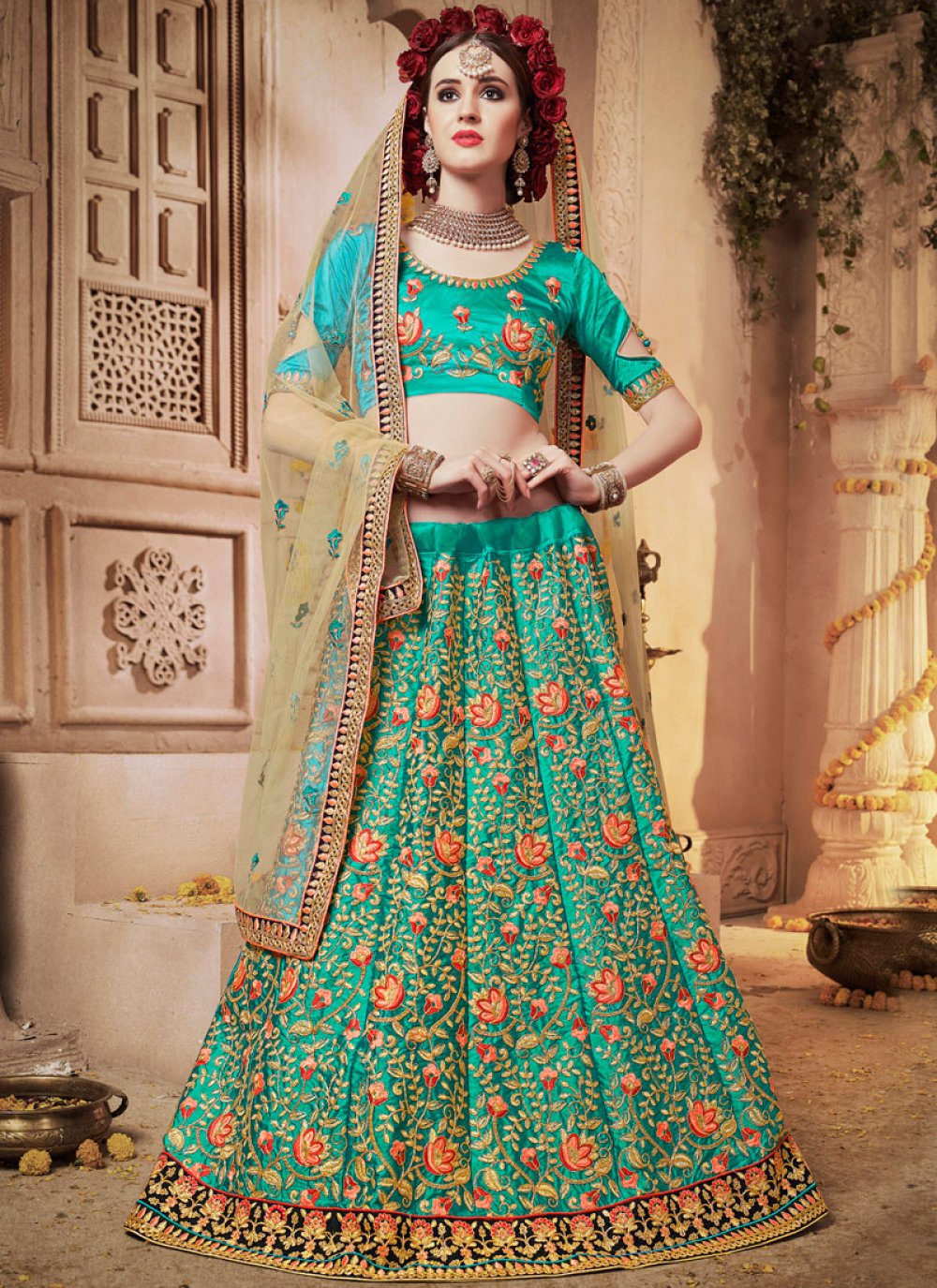 Buy Lace Satin Silk Lehenga Choli In Sea Green : 113196 - Designer ...