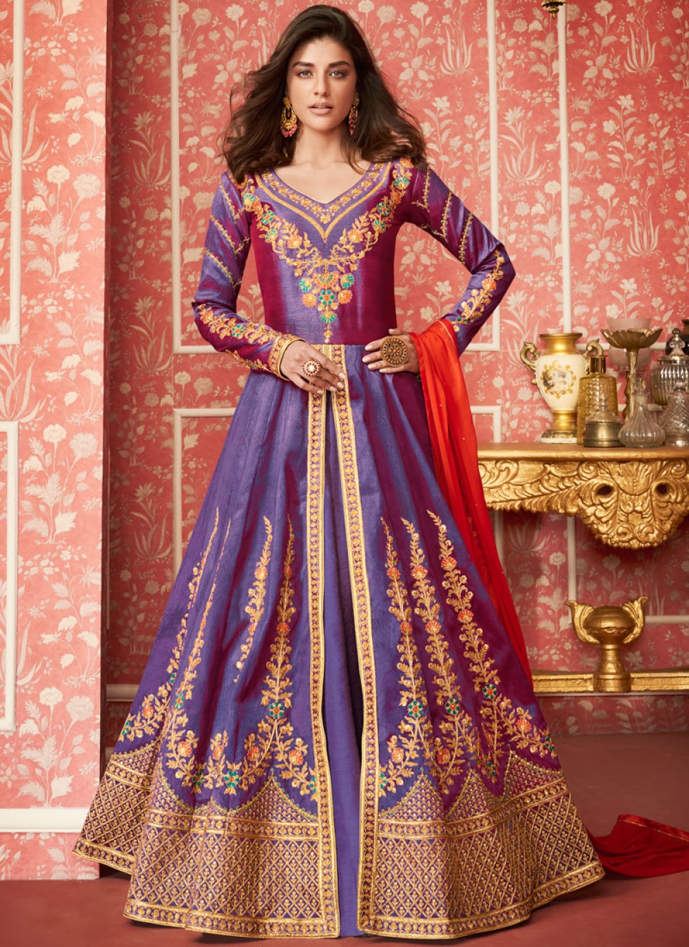 Shop Lavender Silk Embroidered Desinger Lehenga Choli Online 125327 