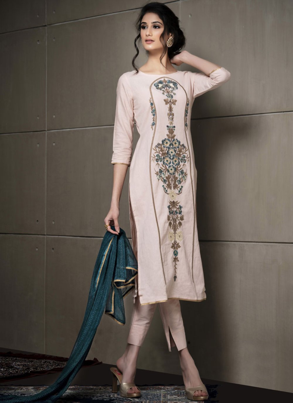 Linen Embroidered Pant Style Suit