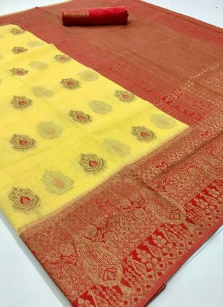 Linen Woven Traditional Saree in Yellow