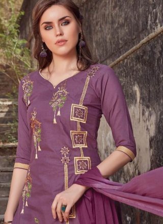 Magenta Embroidered Cotton Salwar Suit