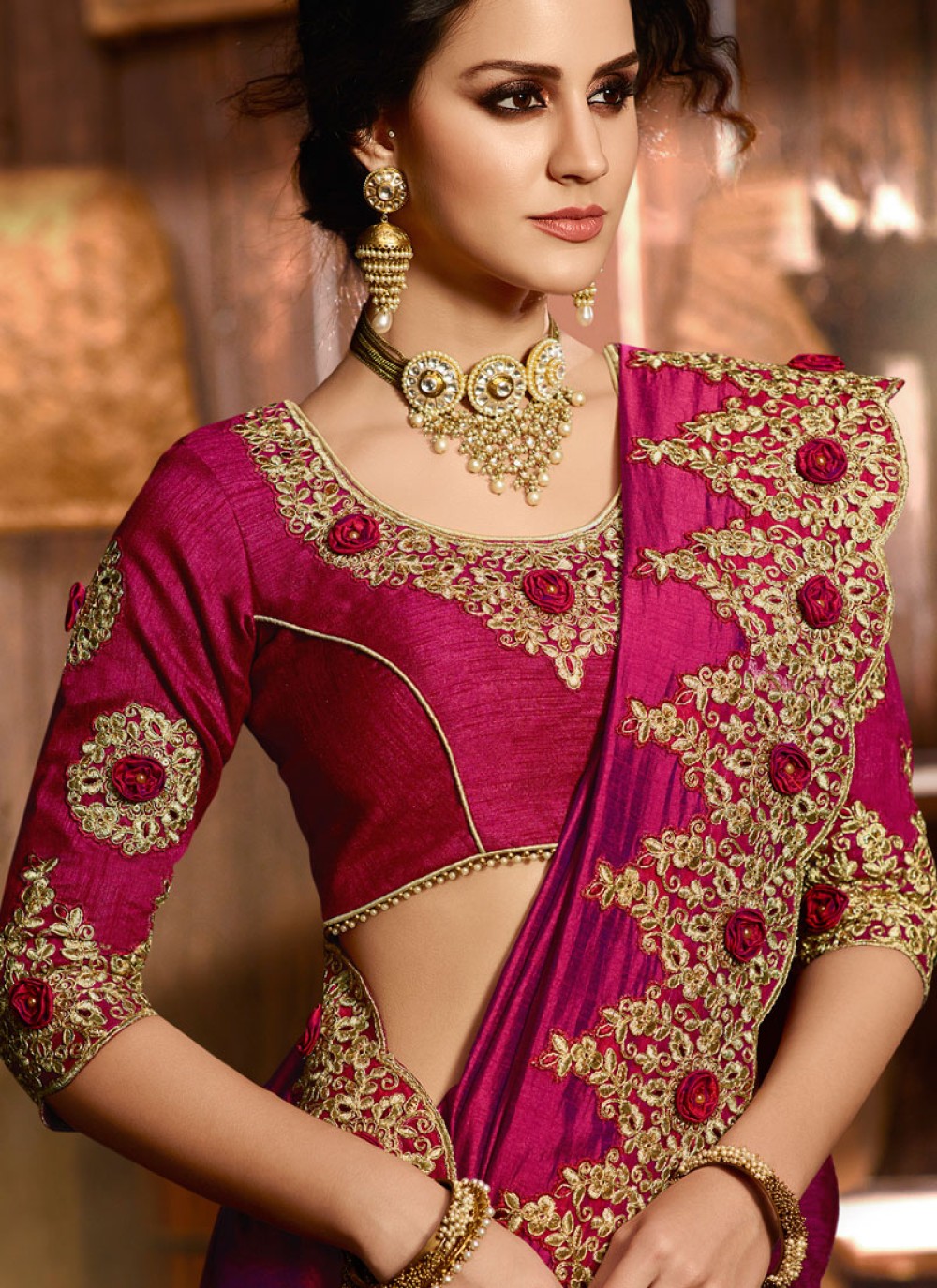 Buy Online Magenta Embroidered Wedding Designer Saree : 108838 ...