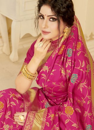 Magenta Silk Woven Casual Saree