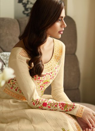 Malbari Silk  Cream Anarkali Suit