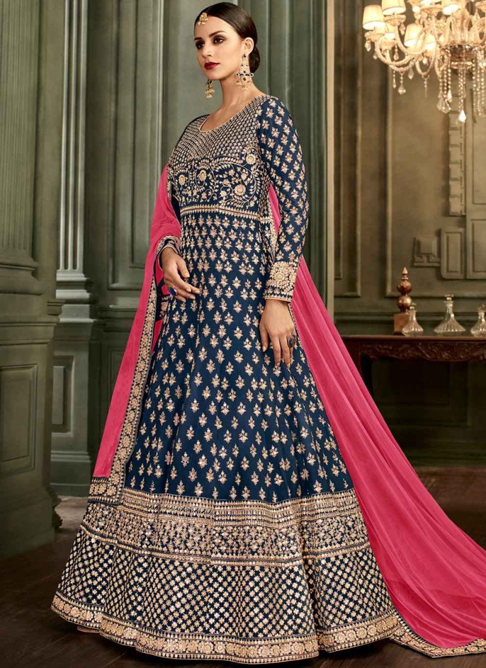 Shop Malbari Silk Navy Blue Anarkali Salwar Suit Online : 97842