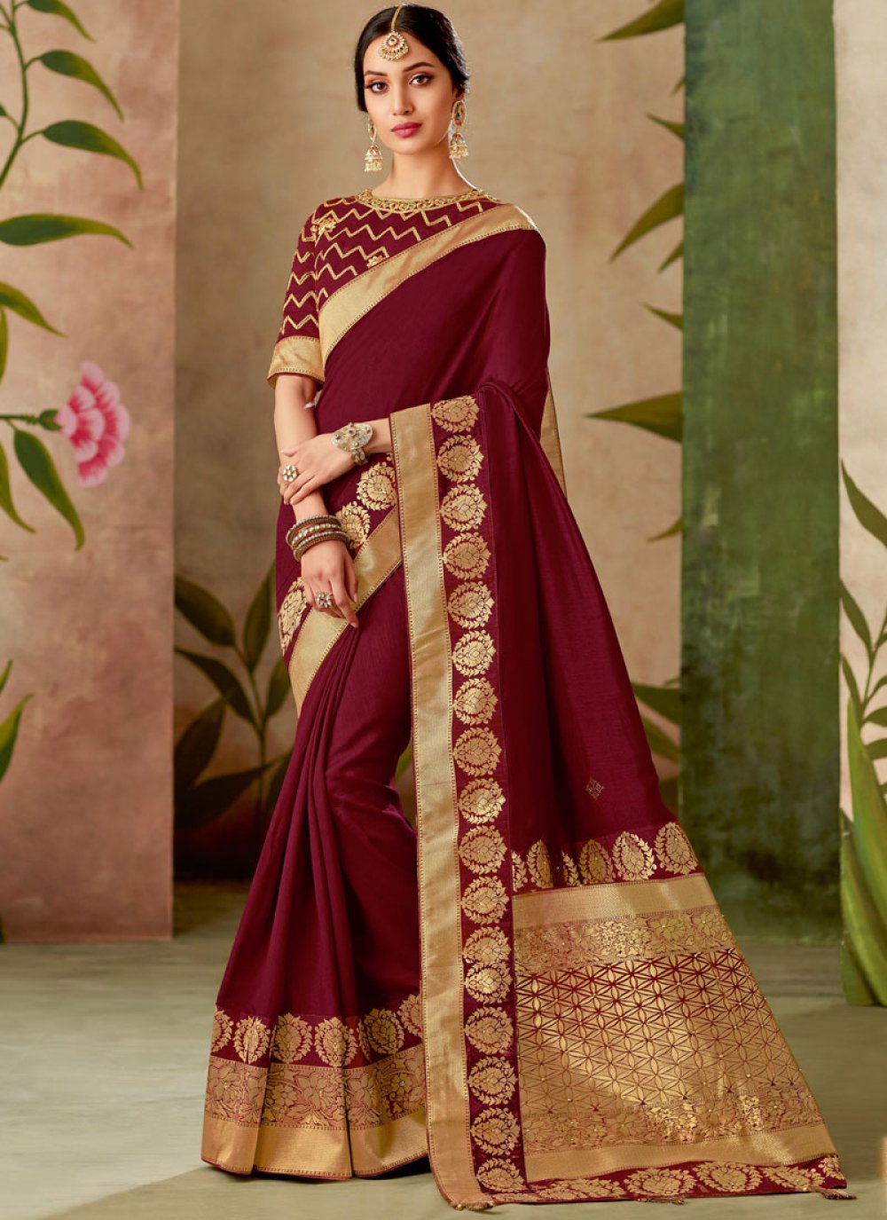 Buy Maroon Art Silk Designer Traditional Saree Online