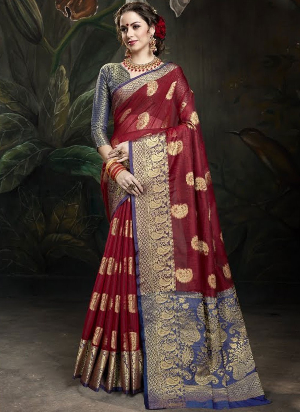 Maroon Cotton Silk Designer Traditional Saree
