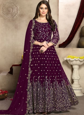 Purple Embroidered Faux Georgette Anarkali Salwar Suit
