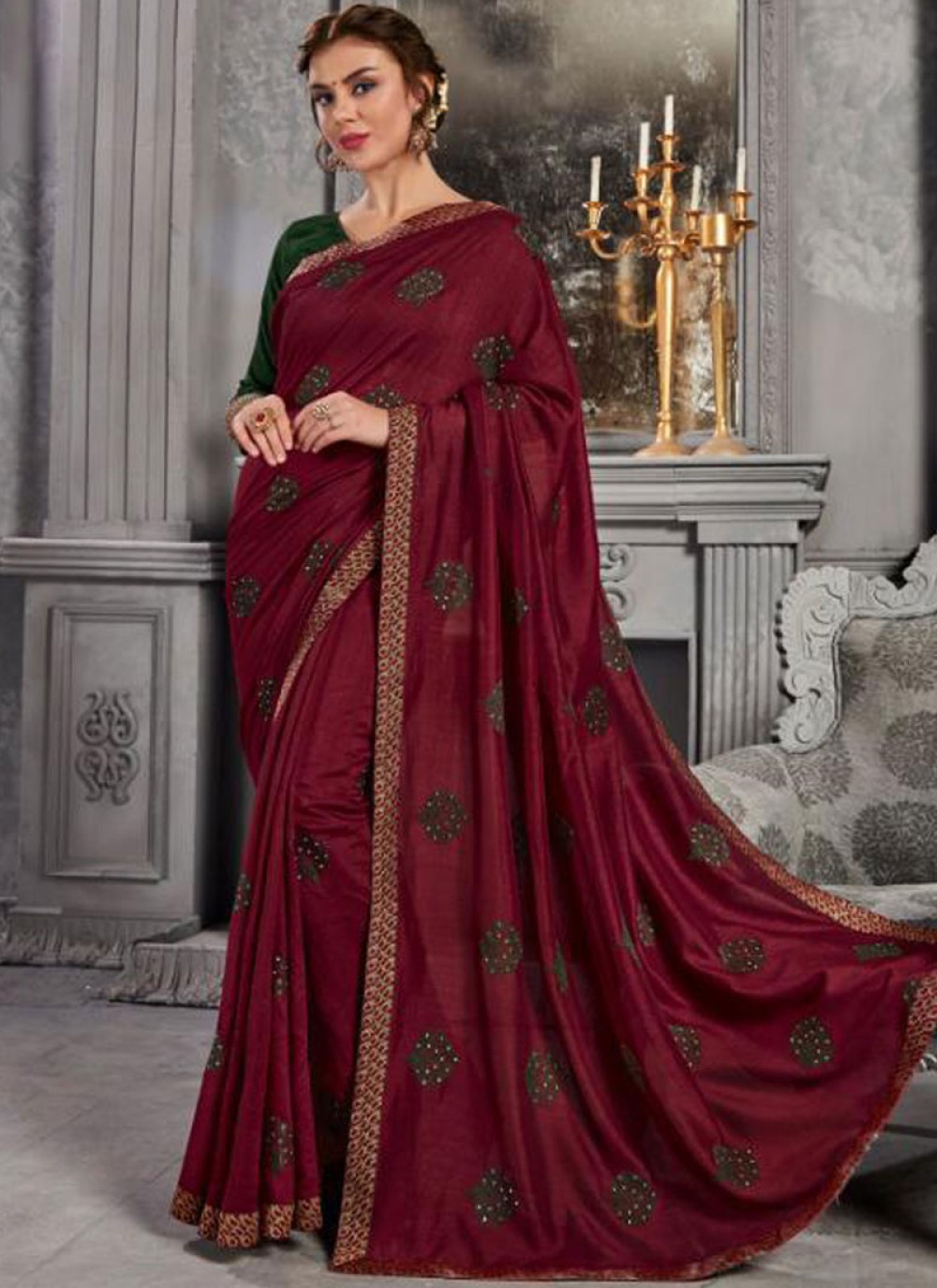 Maroon Jacquard Silk Traditional Saree