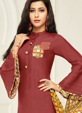 Maroon Patchwork Chanderi Cotton Salwar Suit