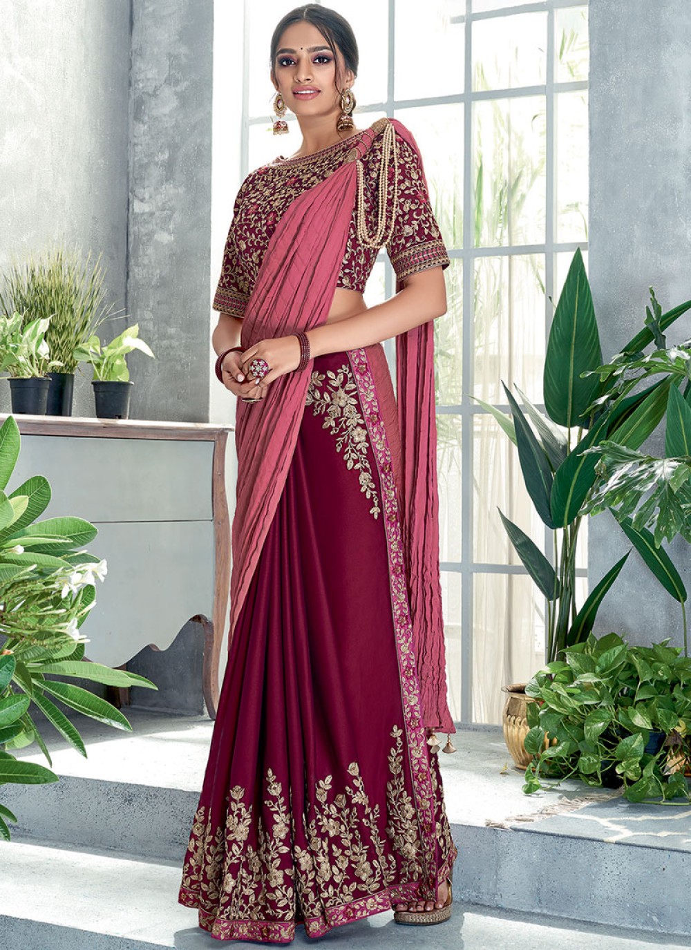 Buy Maroon Reception Classic Designer Saree : 127839 - Wedding Sarees