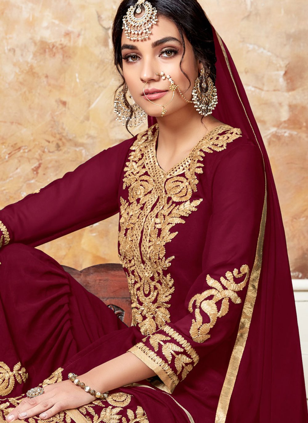 Buy Online Maroon Wedding Designer Pakistani Suit : 98600