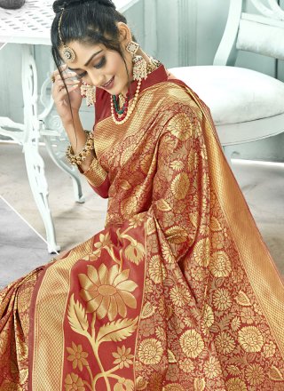 Maroon Woven Designer Traditional Saree