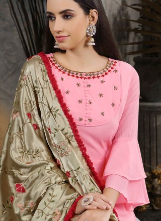Maslin Cotton Anarkali Salwar Suit in Pink
