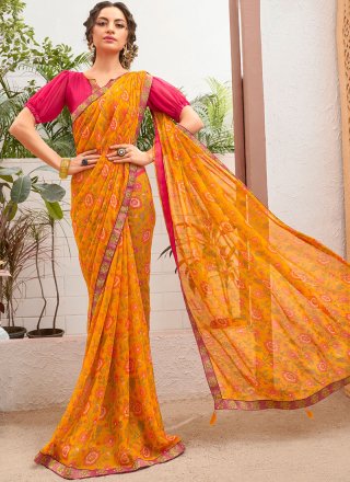 Multi Colour Abstract Print Faux Georgette Printed Saree